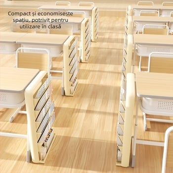 Bibliotecă pe podea cu 5 etaje și organizator de cărți lângă birou în clasă, din plastic, stil modern minimalist, pliabil