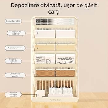 Bibliotecă pe podea cu 5 etaje și organizator de cărți lângă birou în clasă, din plastic, stil modern minimalist, pliabil