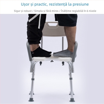 Scaun de baie din aliaj de aluminiu pentru persoane în vârstă, scaun de duș antiderapant, EVA padding, capacitate 100 kg, model YK-Y07