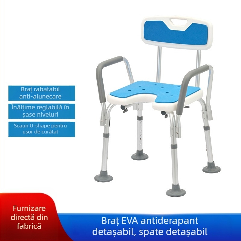 Scaun de baie din aliaj de aluminiu pentru persoane în vârstă, scaun de duș antiderapant, EVA padding, capacitate 100 kg, model YK-Y07