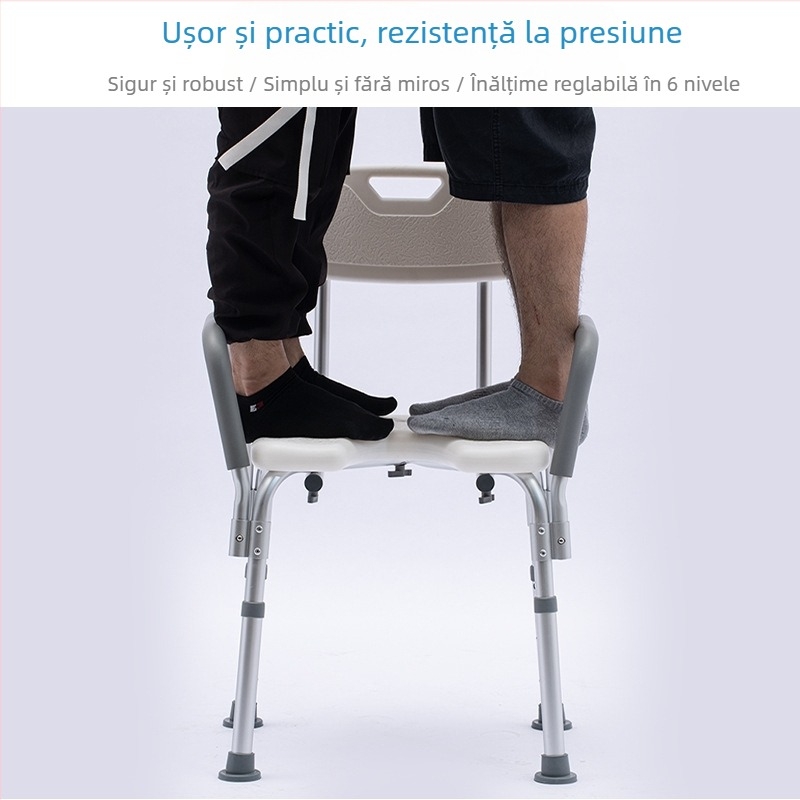 Scaun de baie din aliaj de aluminiu pentru persoane în vârstă, scaun de duș antiderapant, EVA padding, capacitate 100 kg, model YK-Y07
