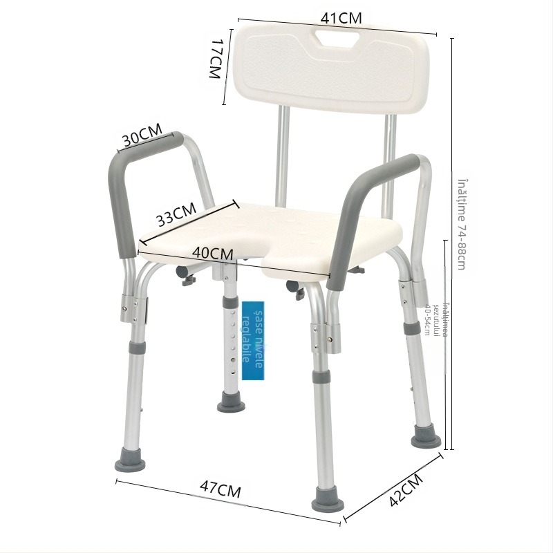 Scaun de baie din aliaj de aluminiu pentru persoane în vârstă, scaun de duș antiderapant, EVA padding, capacitate 100 kg, model YK-Y07