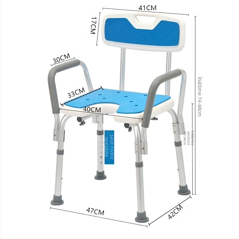 Scaun de baie din aliaj de aluminiu pentru persoane în vârstă, scaun de duș antiderapant, EVA padding, capacitate 100 kg, model YK-Y07