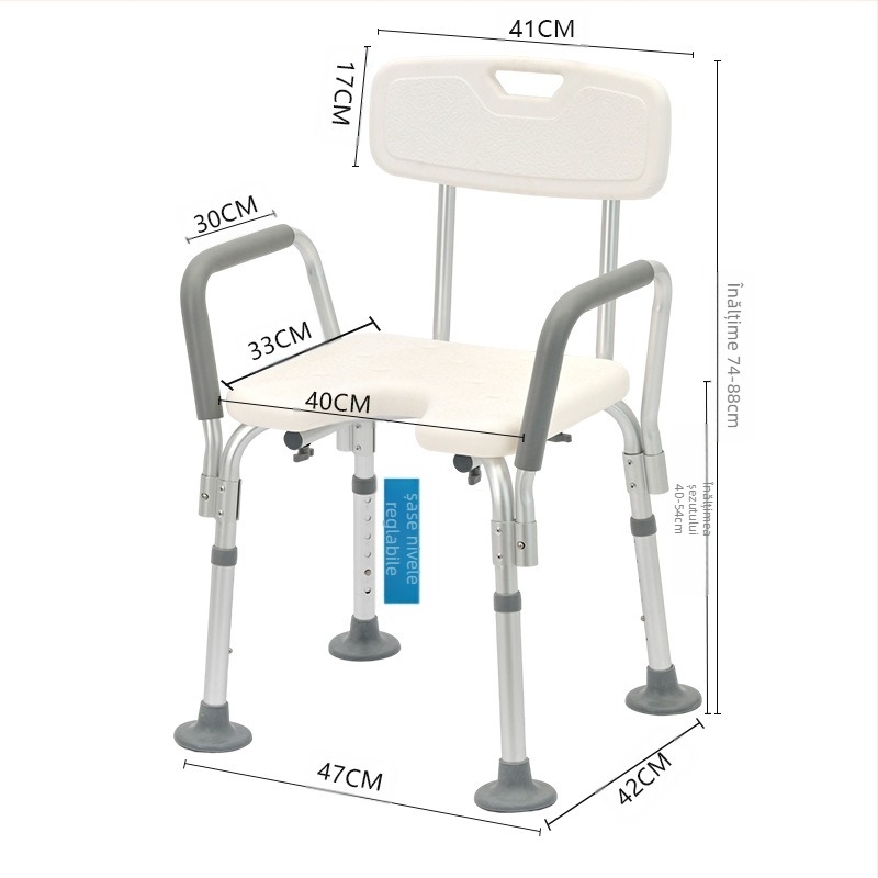 Scaun de baie din aliaj de aluminiu pentru persoane în vârstă, scaun de duș antiderapant, EVA padding, capacitate 100 kg, model YK-Y07