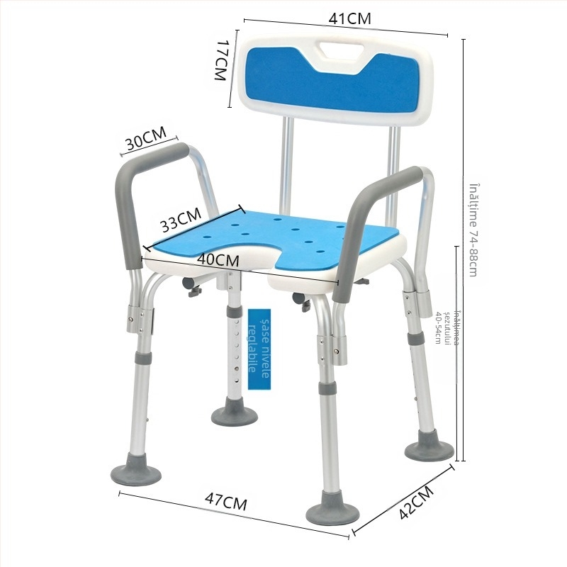 Scaun de baie din aliaj de aluminiu pentru persoane în vârstă, scaun de duș antiderapant, EVA padding, capacitate 100 kg, model YK-Y07