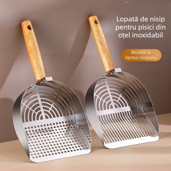 Lingură din oțel inoxidabil pentru nisip de pisică, cu găuri mari și mici integrate, ușor de curățat, model Tx-089