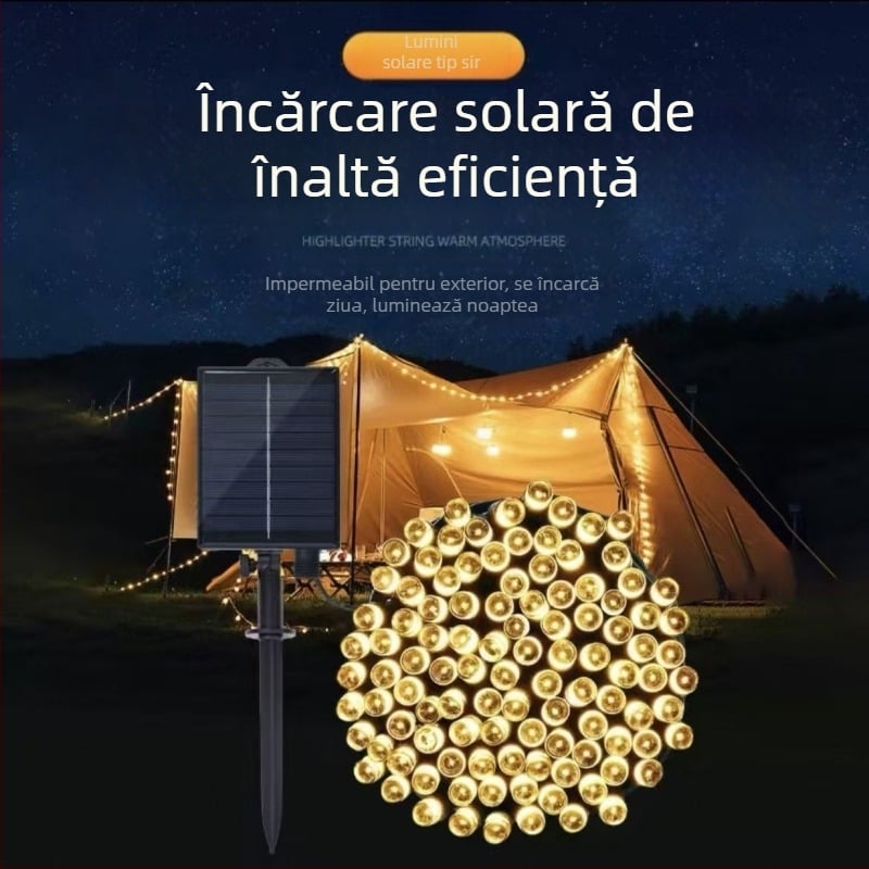 Ghirlandă LED solară cu efect stele, exterior, rezistentă la apă, multicoloră, decor ambiental pentru curte