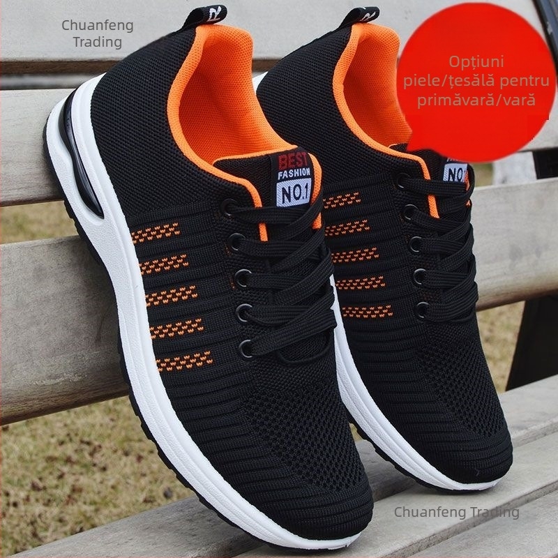 Pantofi de mers pentru bărbați, upper din plasă respirabilă, talpă moale cu pernă, anti-odor, șiret frontal, pentru toate anotimpurile, stil casual zilnic