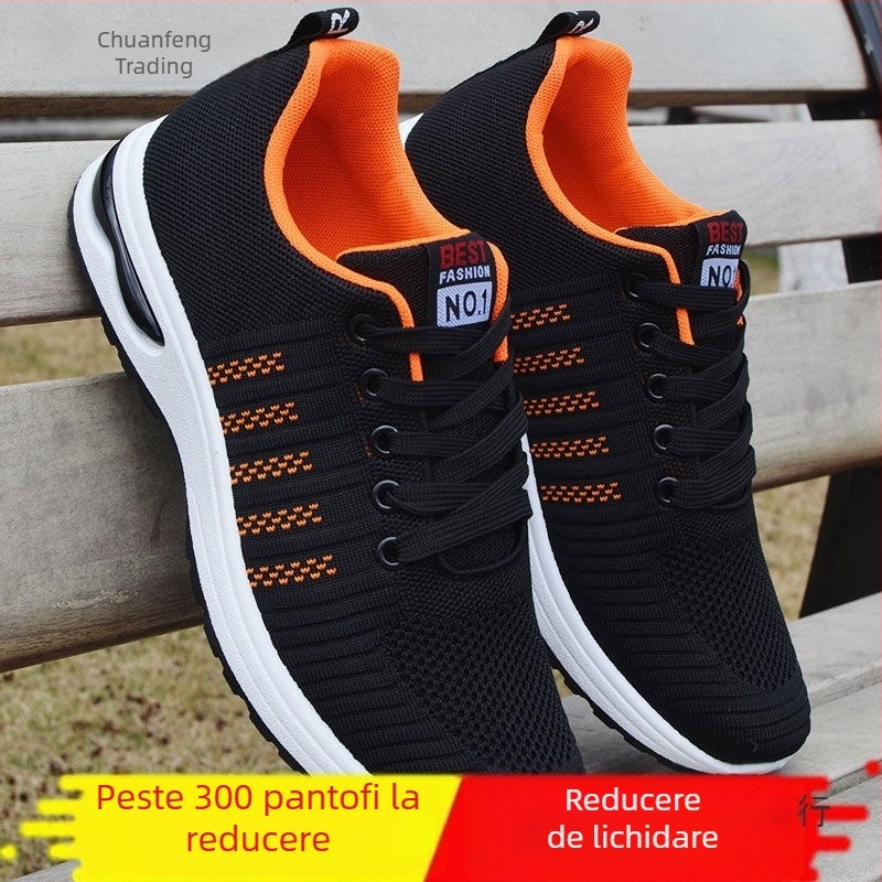 Pantofi de mers pentru bărbați, upper din plasă respirabilă, talpă moale cu pernă, anti-odor, șiret frontal, pentru toate anotimpurile, stil casual zilnic