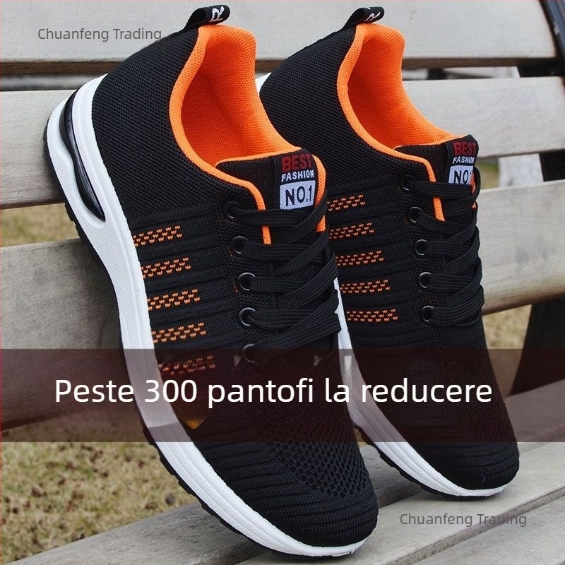 Pantofi de mers pentru bărbați, upper din plasă respirabilă, talpă moale cu pernă, anti-odor, șiret frontal, pentru toate anotimpurile, stil casual zilnic