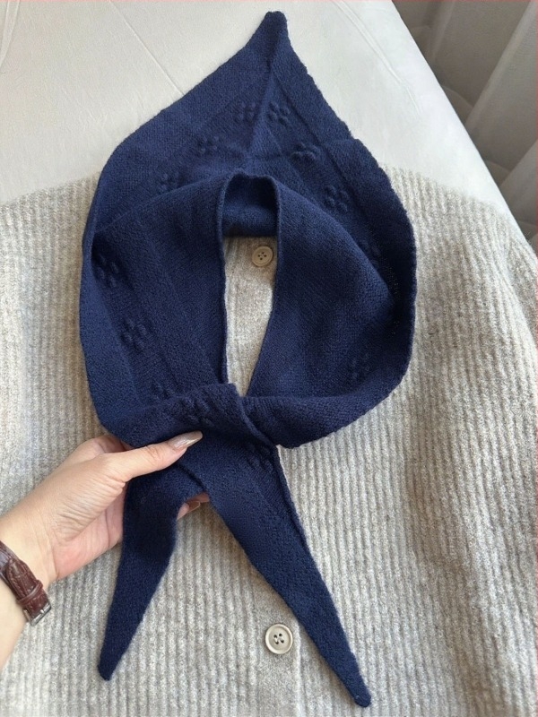 Fular triunghiular mic din lână, în stil coreean, imprimeu floral, pentru femei, pentru gât/umeri, 72×50 cm