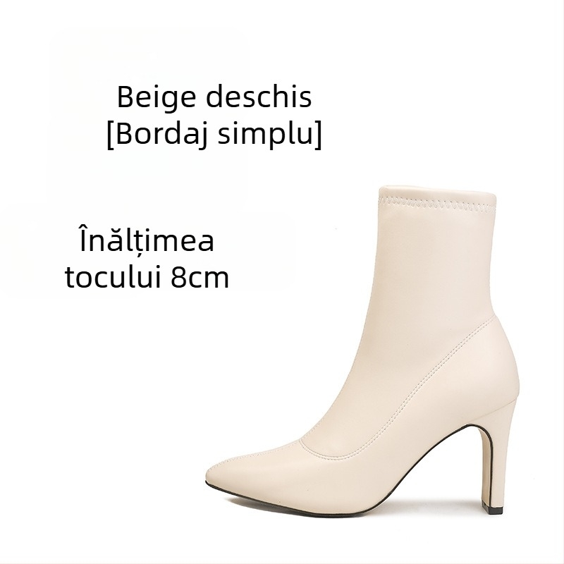 Ghete Martin pentru femei cu vârf ascuțit, toc gros de înălțime medie (3–5 cm), partea superioară din microfibră, talpă din cauciuc, fermoar lateral
