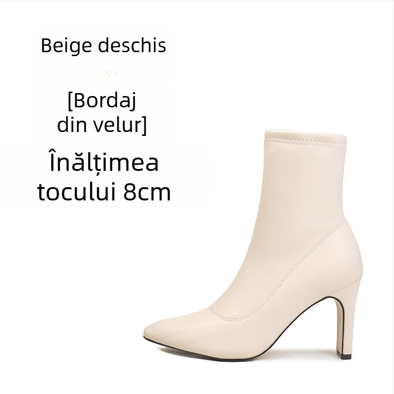 Ghete Martin pentru femei cu vârf ascuțit, toc gros de înălțime medie (3–5 cm), partea superioară din microfibră, talpă din cauciuc, fermoar lateral