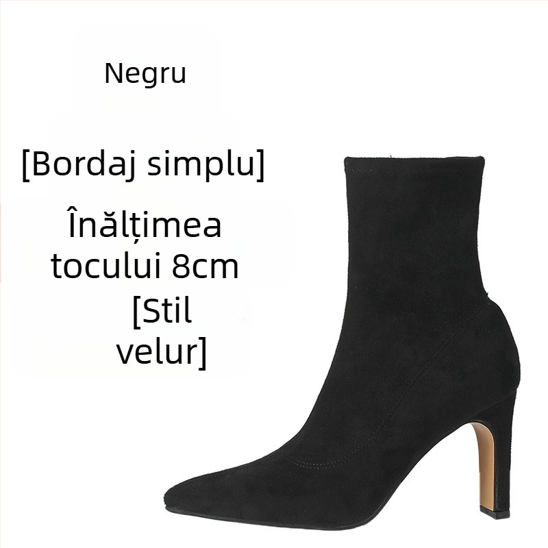 Ghete Martin pentru femei cu vârf ascuțit, toc gros de înălțime medie (3–5 cm), partea superioară din microfibră, talpă din cauciuc, fermoar lateral