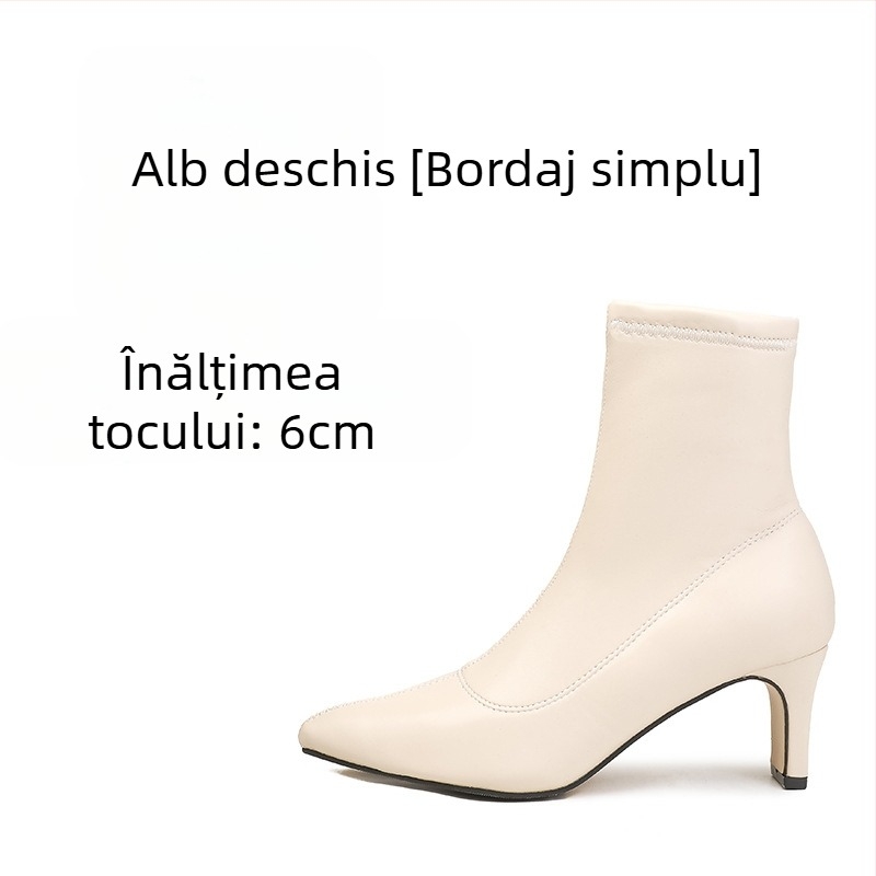 Ghete Martin pentru femei cu vârf ascuțit, toc gros de înălțime medie (3–5 cm), partea superioară din microfibră, talpă din cauciuc, fermoar lateral