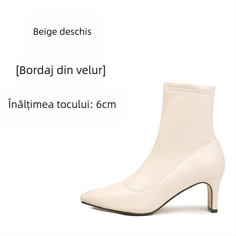 Ghete Martin pentru femei cu vârf ascuțit, toc gros de înălțime medie (3–5 cm), partea superioară din microfibră, talpă din cauciuc, fermoar lateral