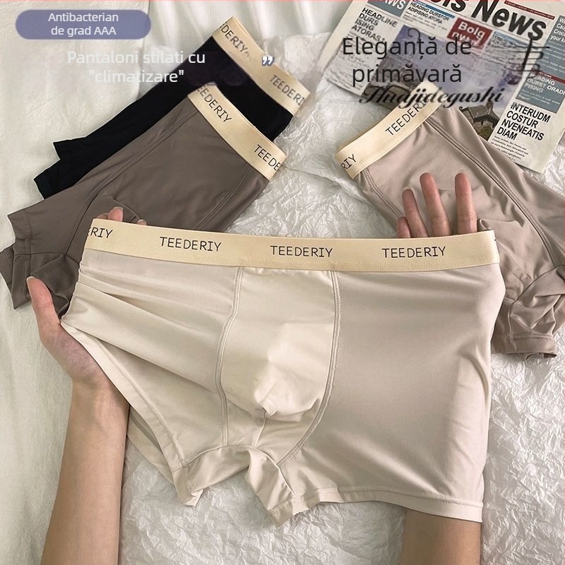 Lenjerie intimă bărbătească fără cusături, respirabilă - material ice silk viscoză, talie medie, căptușeală din bumbac în zona inghinală 91–95%, vară