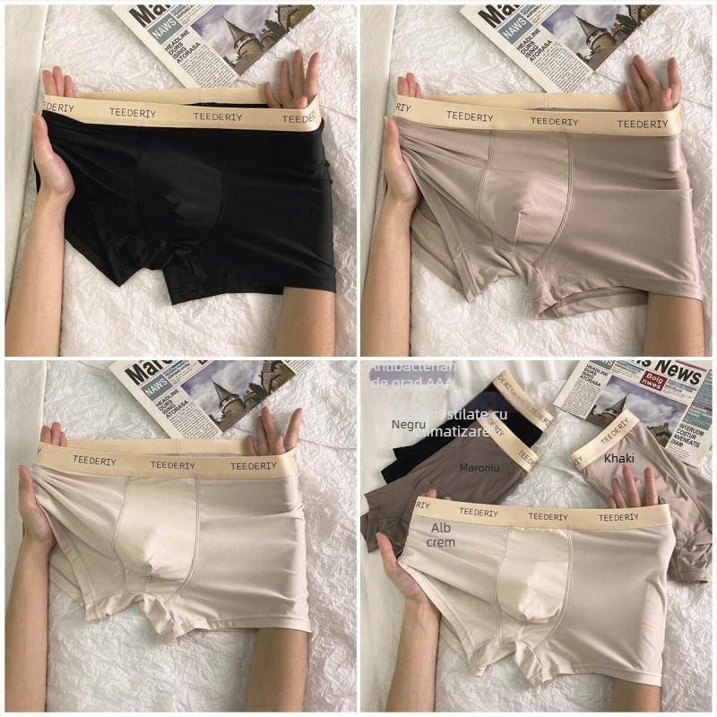 Lenjerie intimă bărbătească fără cusături, respirabilă - material ice silk viscoză, talie medie, căptușeală din bumbac în zona inghinală 91–95%, vară