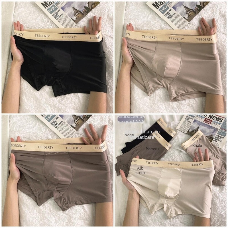Lenjerie intimă bărbătească fără cusături, respirabilă - material ice silk viscoză, talie medie, căptușeală din bumbac în zona inghinală 91–95%, vară