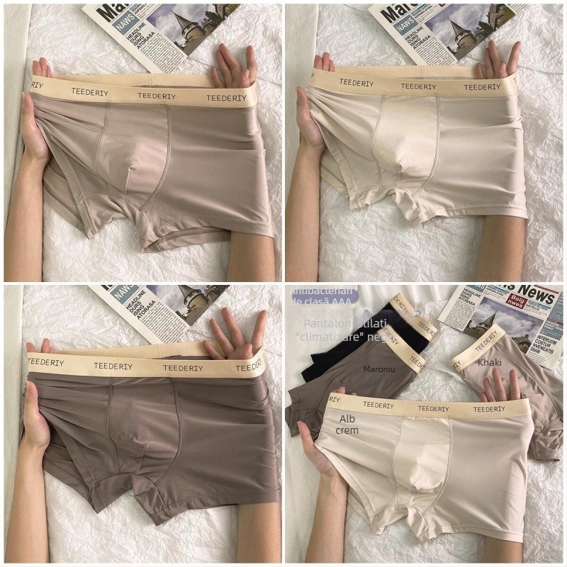 Lenjerie intimă bărbătească fără cusături, respirabilă - material ice silk viscoză, talie medie, căptușeală din bumbac în zona inghinală 91–95%, vară