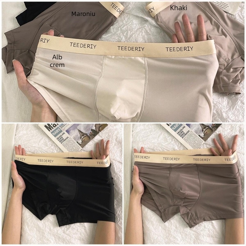 Lenjerie intimă bărbătească fără cusături, respirabilă - material ice silk viscoză, talie medie, căptușeală din bumbac în zona inghinală 91–95%, vară