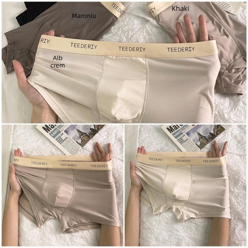 Lenjerie intimă bărbătească fără cusături, respirabilă - material ice silk viscoză, talie medie, căptușeală din bumbac în zona inghinală 91–95%, vară