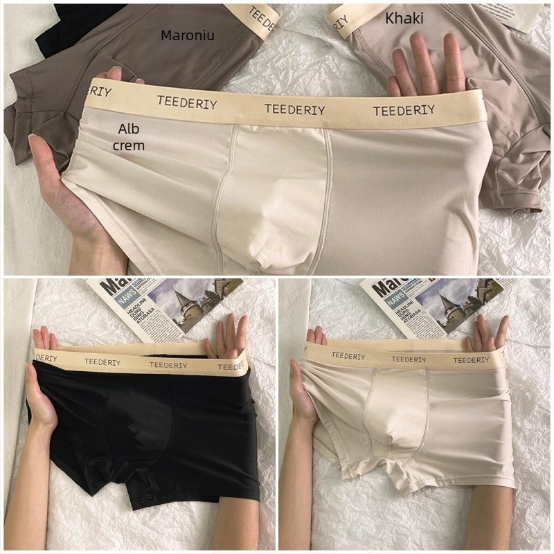 Lenjerie intimă bărbătească fără cusături, respirabilă - material ice silk viscoză, talie medie, căptușeală din bumbac în zona inghinală 91–95%, vară