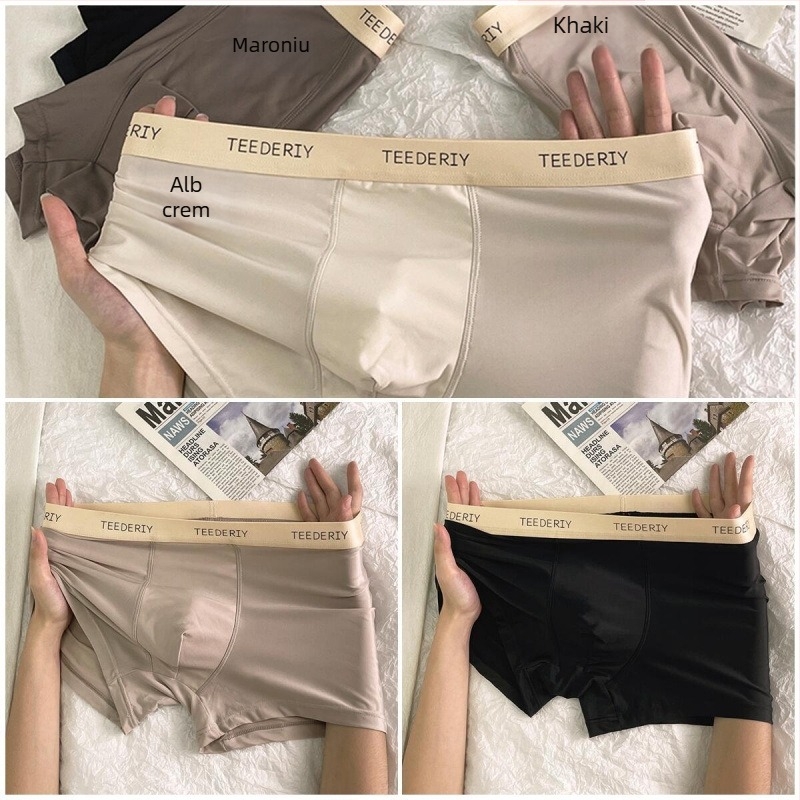 Lenjerie intimă bărbătească fără cusături, respirabilă - material ice silk viscoză, talie medie, căptușeală din bumbac în zona inghinală 91–95%, vară