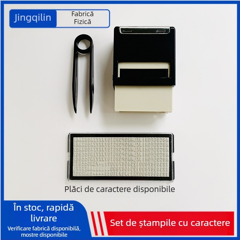 Dial stamp set – Ștampilă din plastic, dreptunghiulară, pentru birouri financiare; reumplere cu cerneală