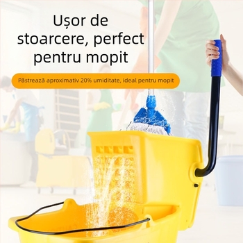 Găleată pentru mop cu mecanism de stoarcere răsucitoare; mop din bumbac; tijă din plastic; randament de uscare 80-90%; capacitate de încărcare sub 10 kg