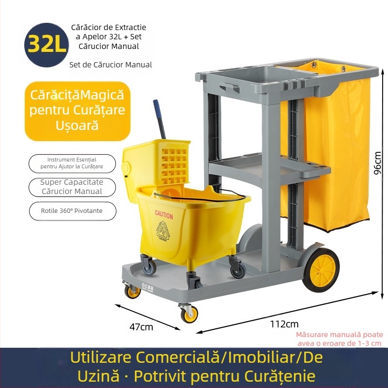 Găleată pentru mop cu mecanism de stoarcere răsucitoare; mop din bumbac; tijă din plastic; randament de uscare 80-90%; capacitate de încărcare sub 10 kg