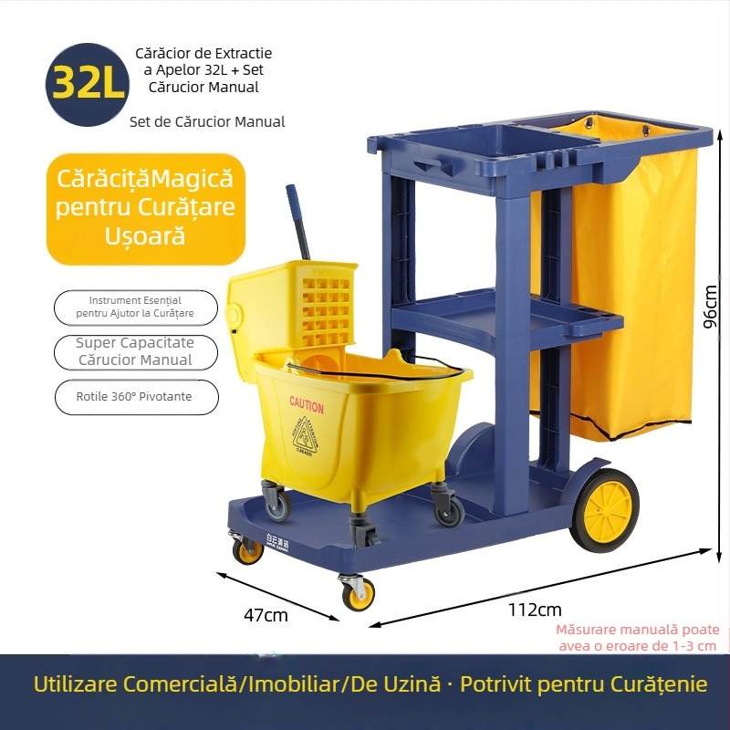 Găleată pentru mop cu mecanism de stoarcere răsucitoare; mop din bumbac; tijă din plastic; randament de uscare 80-90%; capacitate de încărcare sub 10 kg