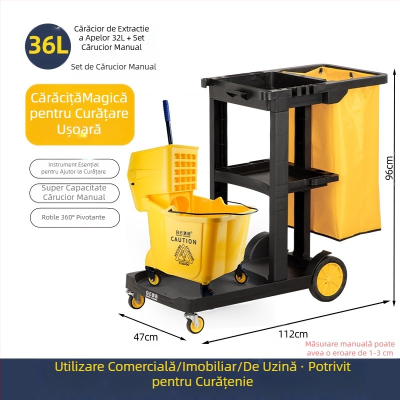 Găleată pentru mop cu mecanism de stoarcere răsucitoare; mop din bumbac; tijă din plastic; randament de uscare 80-90%; capacitate de încărcare sub 10 kg