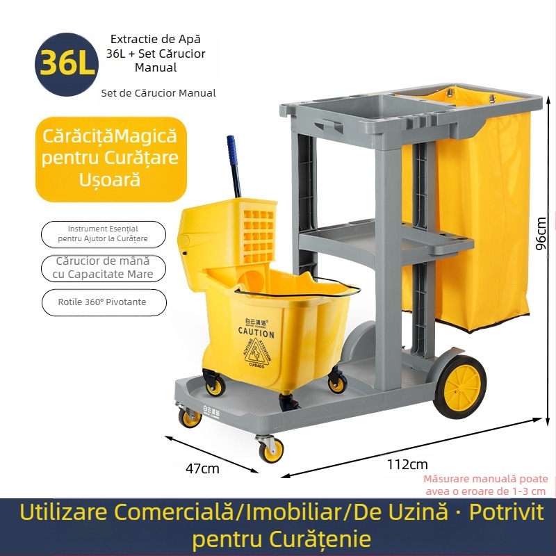 Găleată pentru mop cu mecanism de stoarcere răsucitoare; mop din bumbac; tijă din plastic; randament de uscare 80-90%; capacitate de încărcare sub 10 kg