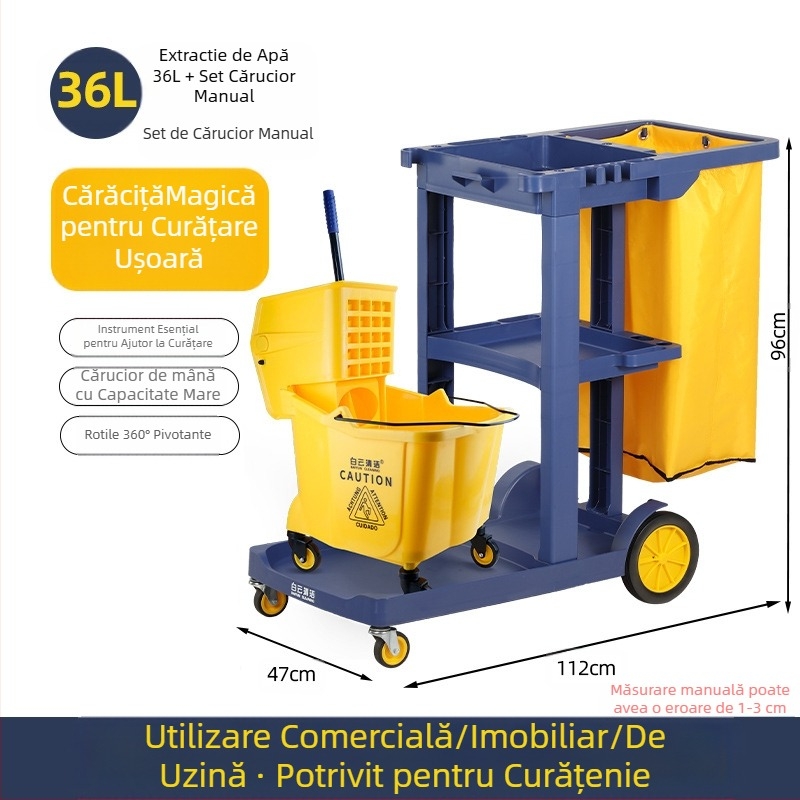 Găleată pentru mop cu mecanism de stoarcere răsucitoare; mop din bumbac; tijă din plastic; randament de uscare 80-90%; capacitate de încărcare sub 10 kg