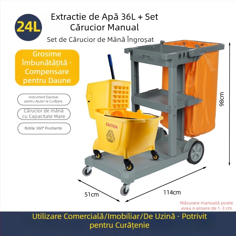 Găleată pentru mop cu mecanism de stoarcere răsucitoare; mop din bumbac; tijă din plastic; randament de uscare 80-90%; capacitate de încărcare sub 10 kg