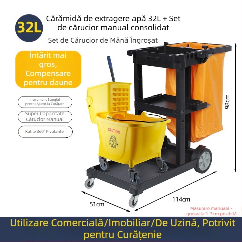 Găleată pentru mop cu mecanism de stoarcere răsucitoare; mop din bumbac; tijă din plastic; randament de uscare 80-90%; capacitate de încărcare sub 10 kg