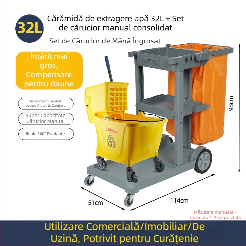 Găleată pentru mop cu mecanism de stoarcere răsucitoare; mop din bumbac; tijă din plastic; randament de uscare 80-90%; capacitate de încărcare sub 10 kg