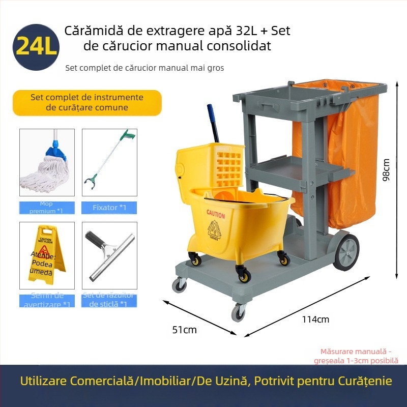 Găleată pentru mop cu mecanism de stoarcere răsucitoare; mop din bumbac; tijă din plastic; randament de uscare 80-90%; capacitate de încărcare sub 10 kg