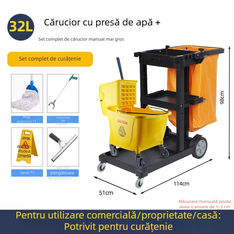 Găleată pentru mop cu mecanism de stoarcere răsucitoare; mop din bumbac; tijă din plastic; randament de uscare 80-90%; capacitate de încărcare sub 10 kg