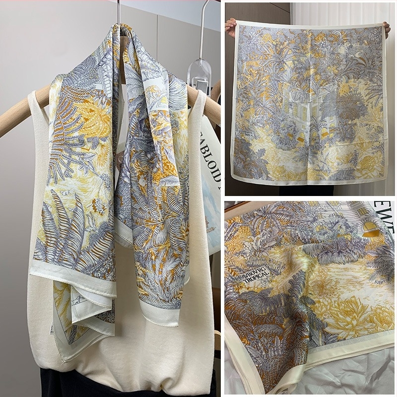 Șal pătrat din Mulberry Silk – Țesătură twill, Imprimare, Vara 2024