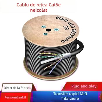 Cablu Ethernet Cat6e exterior neîncapsulat – 1000 Mbps, 1,24 Gbps, -20 până la 80 °C, rezistență la tracțiune 80 N