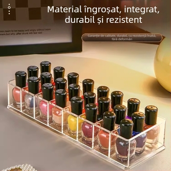 Cutie de depozitare pentru lac de unghii pe birou – 8 compartimente, material PS, cu divizoare, transparentă, capacitate 1 L