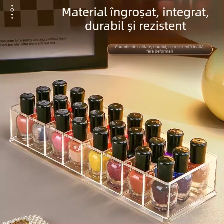 Cutie de depozitare pentru lac de unghii pe birou – 8 compartimente, material PS, cu divizoare, transparentă, capacitate 1 L