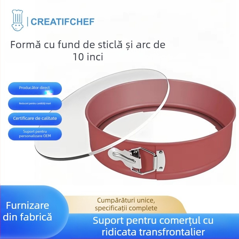 Formă de tort cu fund din sticlă de 10 inch, pereți detașabili, antiaderentă, etanșă cu sigiliu din silicon, pentru cheesecake, chiffon și mousse