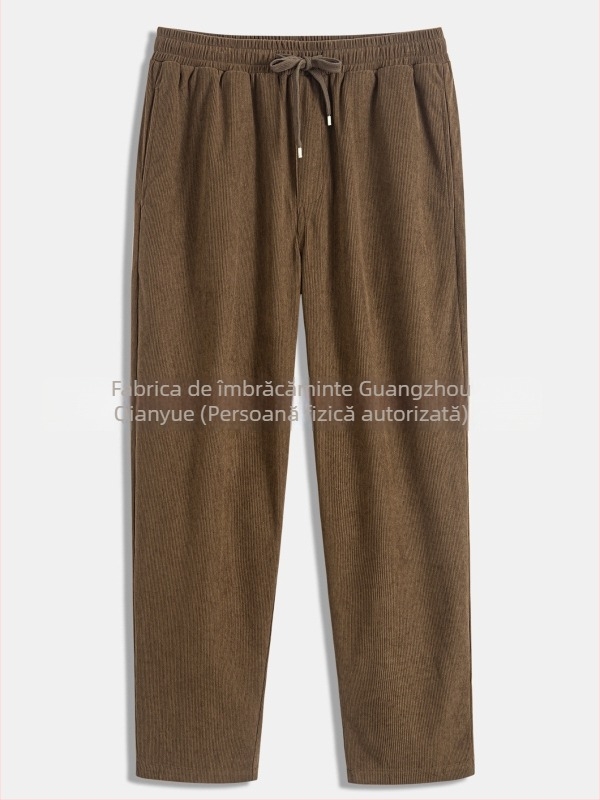 Pantaloni casual pentru bărbați din corduroy, cu un buzunar posterior aplicat, croială dreaptă, primăvară și toamnă