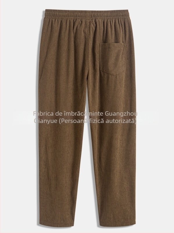 Pantaloni casual pentru bărbați din corduroy, cu un buzunar posterior aplicat, croială dreaptă, primăvară și toamnă