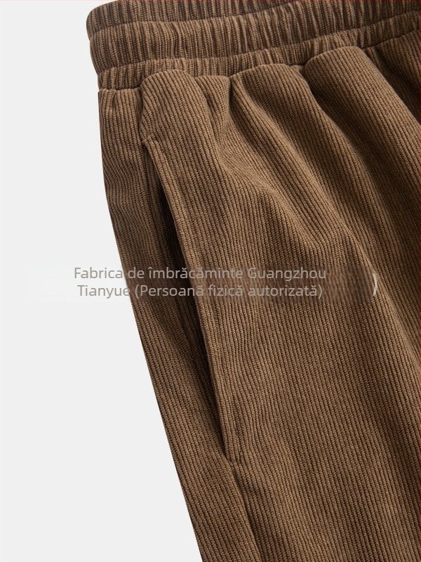 Pantaloni casual pentru bărbați din corduroy, cu un buzunar posterior aplicat, croială dreaptă, primăvară și toamnă