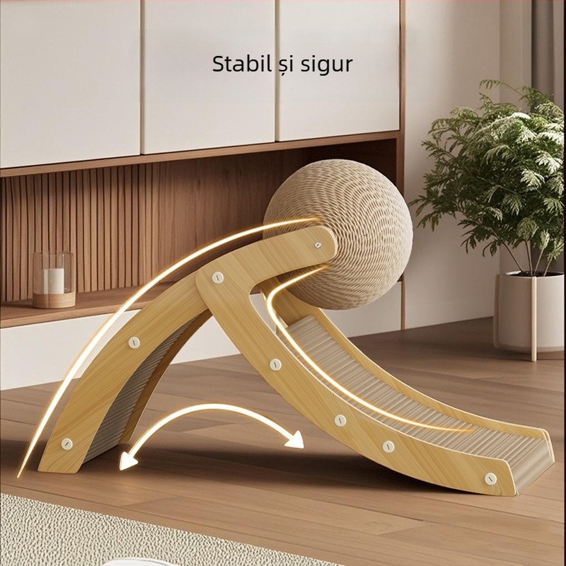 Placă mare de zgâriere pentru pisici din carton ondulat, bilă din sisal, jucărie verticală
