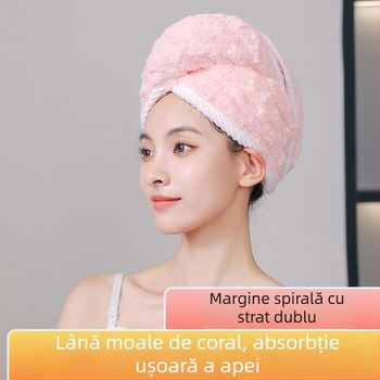 Șapcă pentru uscat părul cu model nor din fleece coral absorbent și gros 2025 model nou capac de uscat păr din fleece Golden Turtle